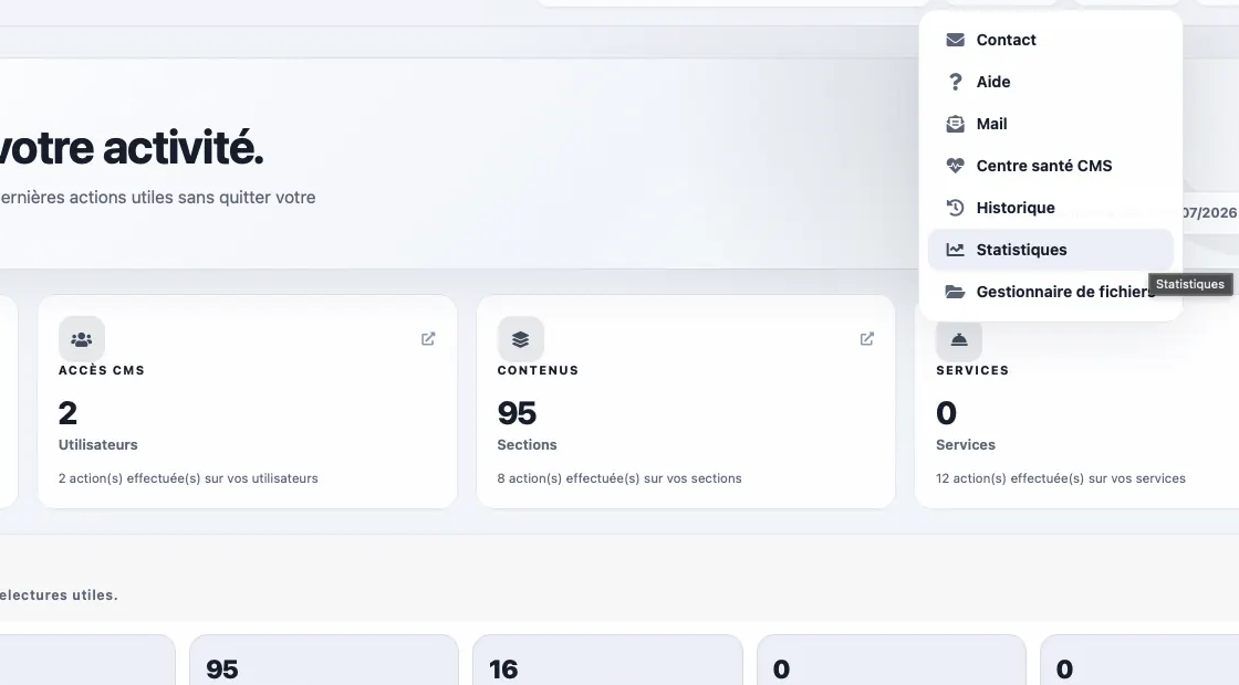 Navigation du CMS WebPassions vers les contenus et les fichiers