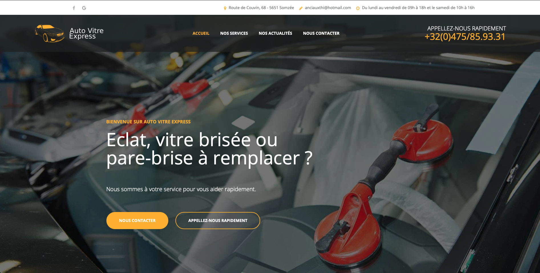 Capture du site Auto Vitre Express